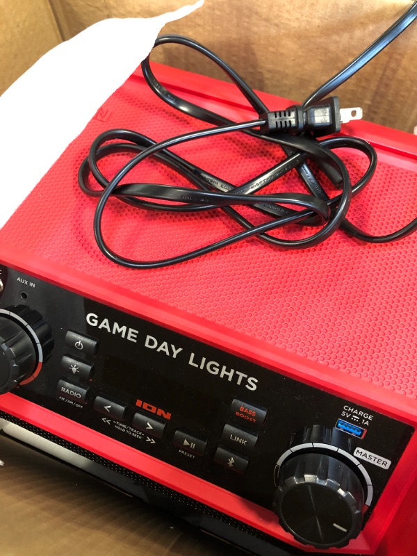 Photo 3 of ION Audio Gameday Lights - Portable Bluetooth Speaker 50W W/Battery, Karaoke Microphone, AM FM Radio, & Handle and USB Charging - Red Exclusive