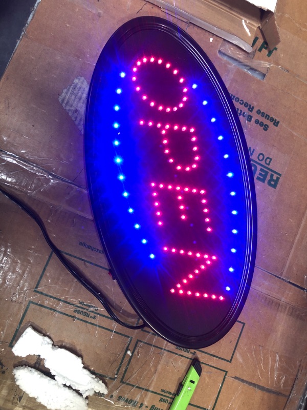 Photo 3 of LED Open Sign with Remote, FITNATE Ultra Bright Electric Light Up Signs for Business, Timing Function, 2 Lighting Modes Flashing & Steady Advertisement Board for Store, Bar, Hotel, Cafe (19x10 inch) 19x10" Oval