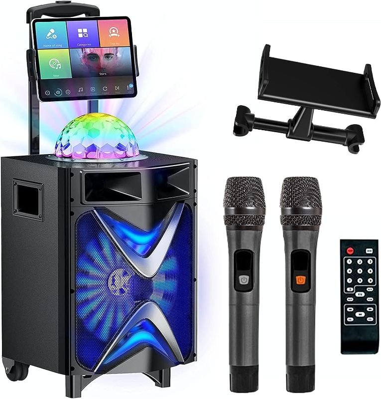 Photo 1 of Karaoke Machine for Adults & Kids, VeGue Bluetooth Speaker PA System with 2 Wireless Microphones, 10'' Subwoofer, Disco Ball LED Light, Singing Machine for Home Karaoke, Party, Church (VS-1088)