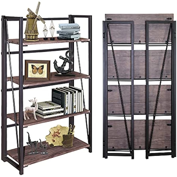 Photo 1 of aboxoo 4-Tier Folding Bookshelf Standing Shelves Rack Storage Organizer Minimalist Industrial Shelf Bookcase Metal Frame Furniture Home Kitchen Office Corners