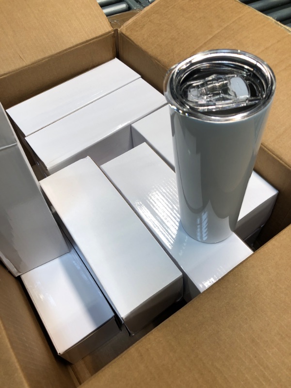 Photo 1 of ***ASSORTED COLORS*** PYD Life 12 Pack Sublimation Tumbler Blanks Skinny White 20 OZ Straight Bulk Stainless Steel Tumbler with Metal Straw and Lid for Tumbler Heat Press Machine Sublimation Print