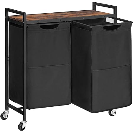 Photo 1 of This item HOOBRO Double Laundry Hamper with Wheels, 2 × 13 Gal (49.5L), Extra Large Rolling Laundry Basket with 2 Removable Laundry Sorter Bags and Shelf, Laundry Room, Bedroom, Rustic Brown and Black BF72XY01
