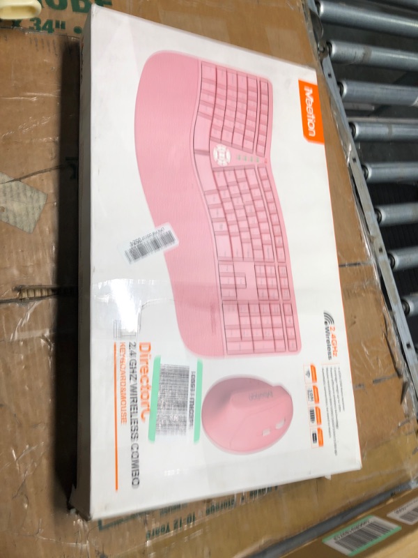 Photo 2 of MEETION Ergonomic Wireless Keyboard and Mouse, Ergo Keyboard with Vertical Mouse, Split Keyboard with Cushioned Wrist Palm Rest Natural Typing Rechargeable Full Size, Windows/Mac/Computer/Laptop, Pink Large Pink