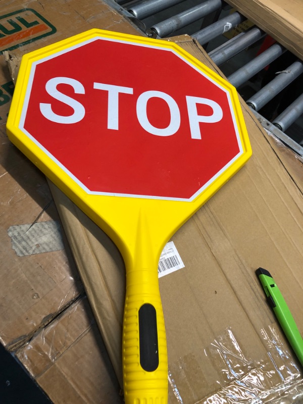 Photo 3 of Large 25" Plastic Handle Stop Sign 1Pack Yellow STOP SLOW Sign Double Sided Traffic Sign with Handle UV & Waterproof for Indoor & Outdoor