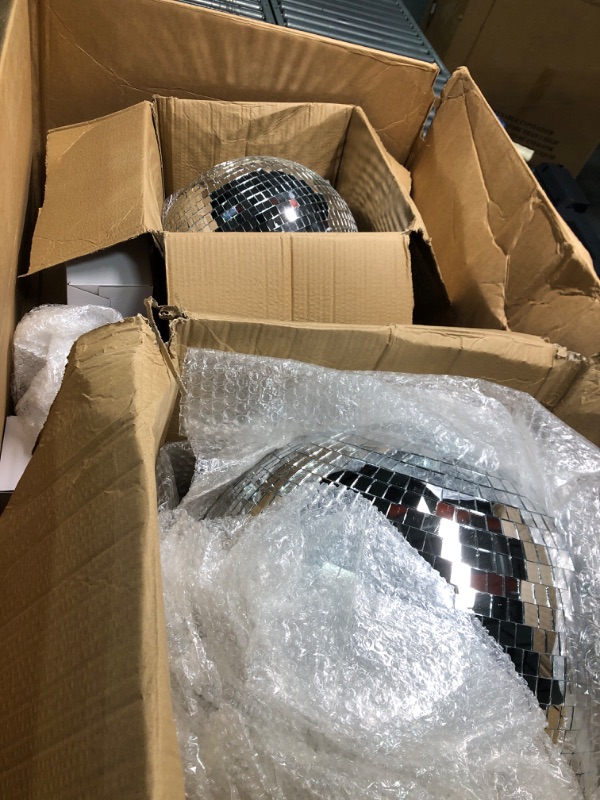 Photo 3 of 8 Pcs Large Disco Ball Set Silver Mirror Disco Balls Reflective Ball with Hanging Ring Party Hanging Ornament Decoration for Stage Club Ballroom Dance Hall Wedding Prom Props (12'', 8'', 6'', 4'')