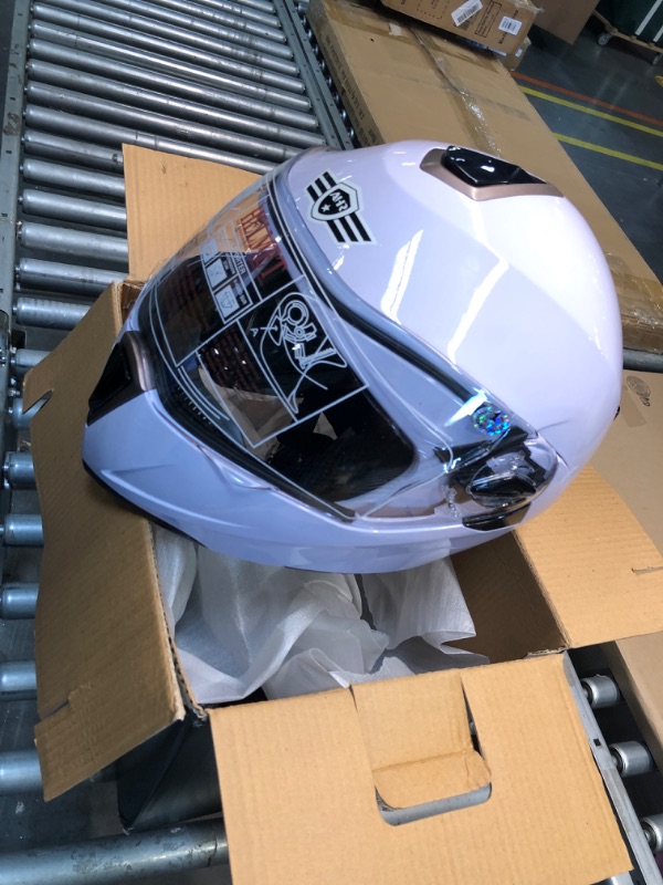 Photo 4 of AHR Run-M Full Face Bluetooth Motorcycle Helmet Flip Up Modular Helmet Dual Visors DOT Approved, M-XL White X-Large