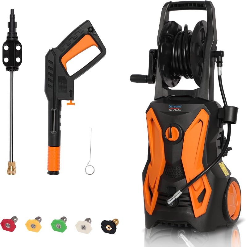 Photo 1 of 3500PSI Pressure Washer, 2.8GPM Electric Power Washer with Hose Reel, High Pressure Cleaner Machine, 5 Quick Connect Nozzles & Detergent Tank for Cleaning Cars, Home, Patios,Driveway