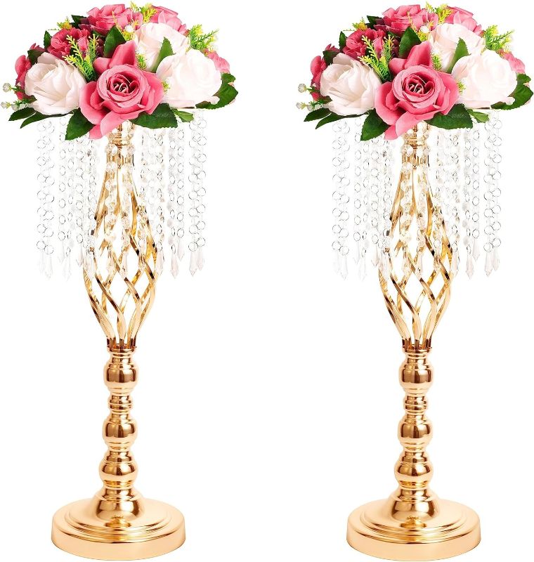 Photo 1 of 2 Pcs Metal Centerpieces for Table Chandelier Stands, Gold Birthday Decorations and Wedding Decorations for Reception, Flower Centerpieces for Tables,Christmas, Thanksgiving,Home Dinner Gold 2 Pcs