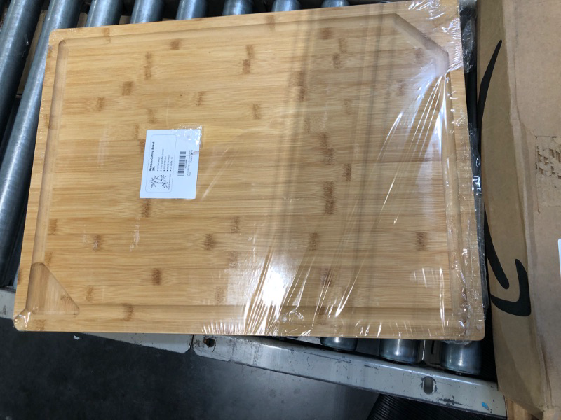 Photo 1 of 24 x 18 Extra Large Bamboo Serving Boards for Kitchen, Heavy Duty Wood Butcher Block Chopping Board with Handle and Juice Groove for Meat, Large Charcuterie Board, Over the Sink Cutting Board 24" X 18"