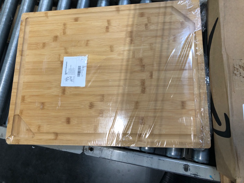 Photo 3 of 24 x 18 Extra Large Bamboo Serving Boards for Kitchen, Heavy Duty Wood Butcher Block Chopping Board with Handle and Juice Groove for Meat, Large Charcuterie Board, Over the Sink Cutting Board 24" X 18"