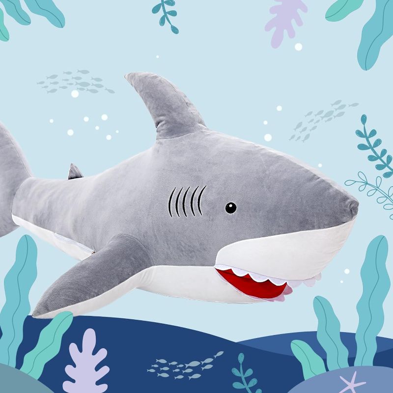 Photo 1 of MorisMos Giant Shark Stuffed Animal, Giant Stuffed Shark Plush, 51" Large Shark Plush Pillow Toy Gift for Kids Girlfriend, Gray No.4 Gray Shark