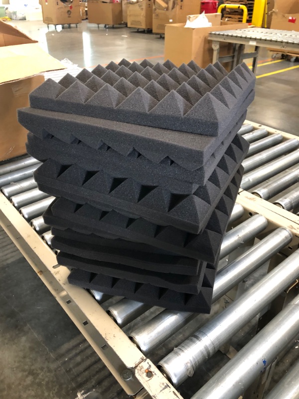 Photo 1 of Acoustic Panels - 12 Pack Set 12x12x2 Inches Black Pyramid Acoustic Foam, Fire-Proofed Soundproof Wall Panels, 25kg/cbm Sound Proof Foam Panels ? Sound Panels for Recording Studio and Music Room 12 x 12 x 2 Inches 12 Pack - Black Pyramid
