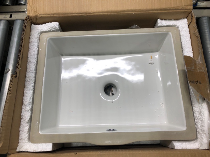 Photo 3 of AMASHEN Undermount Bathroom Sink White Rectangular Porcelain Ceramic Vanity Basin with Overflow 14" x 10"