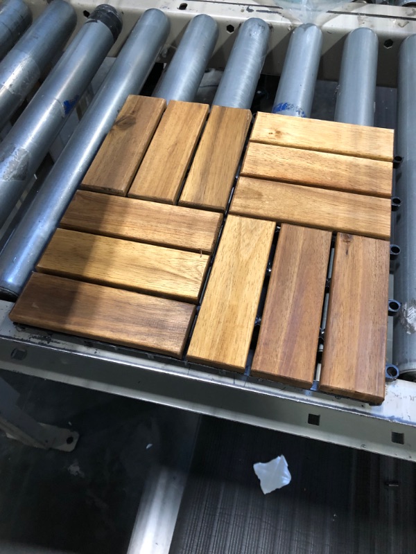 Photo 3 of Pack of 10 Patio Deck Tiles (12”x12”), Solid Wood Deck Tiles Interlocking Outdoor All Weather, Patio Tiles, Wood Deck Tiles, Outdoor Deck Tiles, Outdoor Decking Tiles, Balcony Tiles, Natural