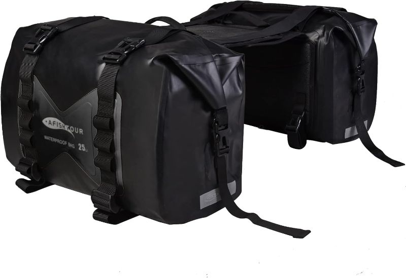 Photo 1 of AFISHTOUR Waterproof Motorcycle Saddlebags - 50L Motorcycle Luggage Bags for Motorbike Travel - Motorcycle Panniers Bags - Detachable Bag for Scooter, Honda, Suzuki, Yamaha (Black, 2 Pack)