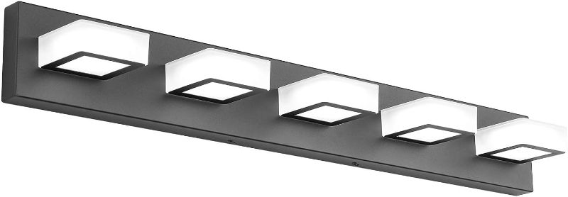 Photo 1 of Ralbay LED Modern Black Vanity Lights 5 Lights Acrylic Matte Black Bathroom Vanity Lights Over Mirror