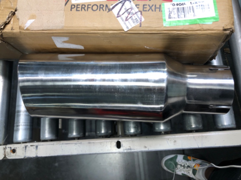 Photo 3 of Jamo 4 Inch Inlet Exhaust Tip, 4" Inlet 6" Outlet 18" Long Polished Finish Stainless Steel Universal Exhaust Tailpipe with Bolt On Design for 4" Outside Diameter Tailpipe, Rolled Angle Cut (4"x6"x18")