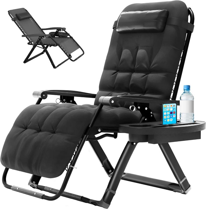 Photo 1 of Elevens Oversized Zero Gravity Chair, 28in Reclining Patio Lounge Chair with Removable Cushion & Tray, Adjustable Headrest, Black, Support 450lbs