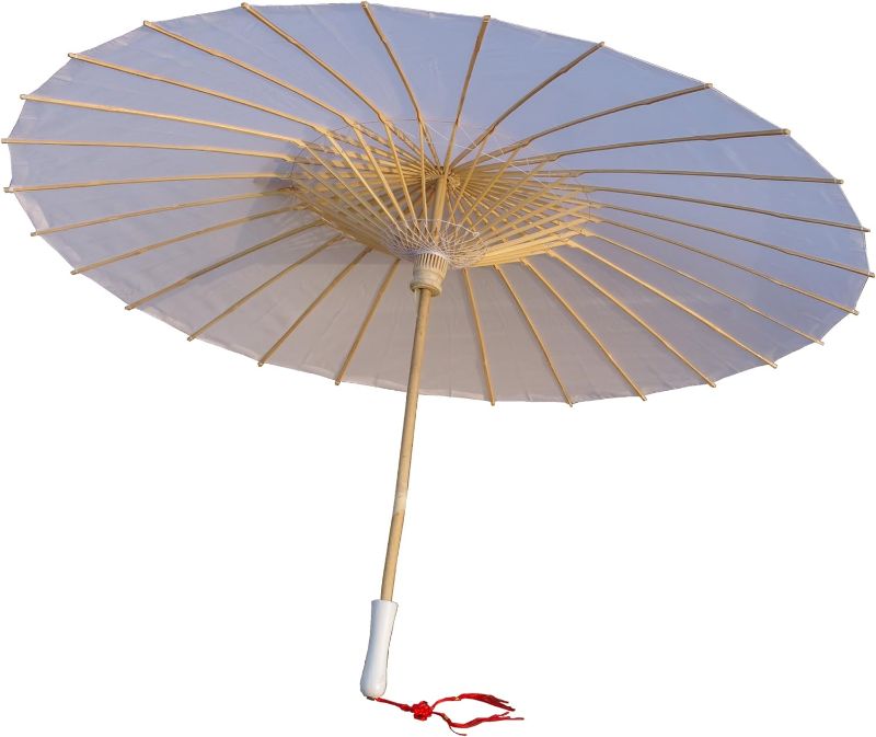 Photo 1 of AEAOA Plain Bamboo Cloth Parasol Umbrella Great for Wedding Party Favor (White)