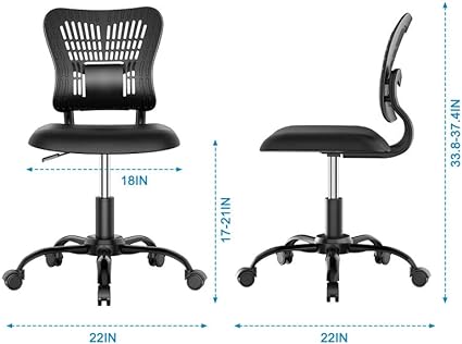 Photo 1 of PALONE Home Office Chair Ergonomic Desk Chair Mesh Computer Adjustable Height Seat 360° Swivel Gaming Armless Chair Task with 5 Rolling Castors Upholstered Comfy Office Chair No Arms(Black)