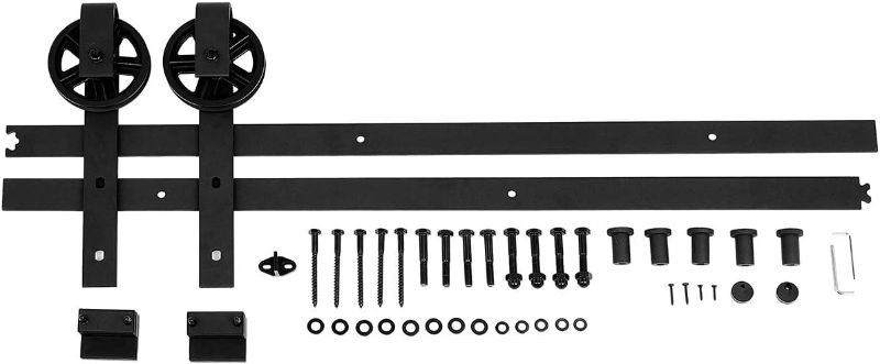 Photo 1 of Amazon Basics Sliding Barn Door Hardware Kit, 6.6 Foot, Big Wheel, Black