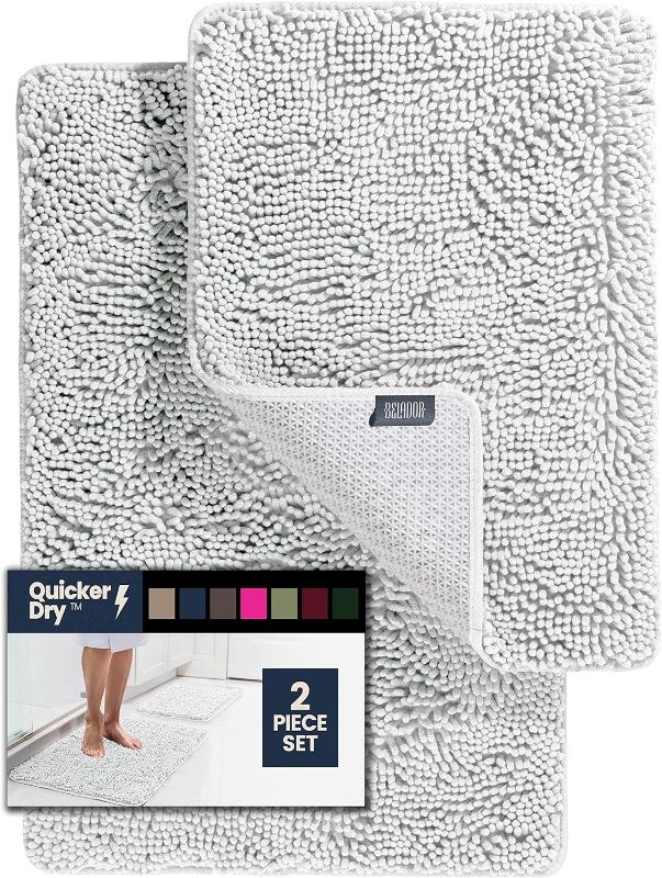 Photo 1 of 2 Piece Bathroom Rugs Bath Mat Set - Soft Plush Chenille Shower Mats For Bathroom Non-Slip Bath Rug With Rubber Backing, Ultra Absorbent Bath Rugs, Bathtub Mat, Bathroom Rug Mats - 30x20 + 24x17 Inch Grey