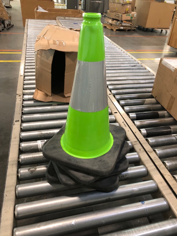 Photo 3 of 18” Lime Green Traffic Cone - 6" Reflective Collar – 4 Pack - Multipurpose Premium PVC Safety Cone for Parking, Caution, Construction, Road Crews, Emergency Vehicle - Xpose Safety