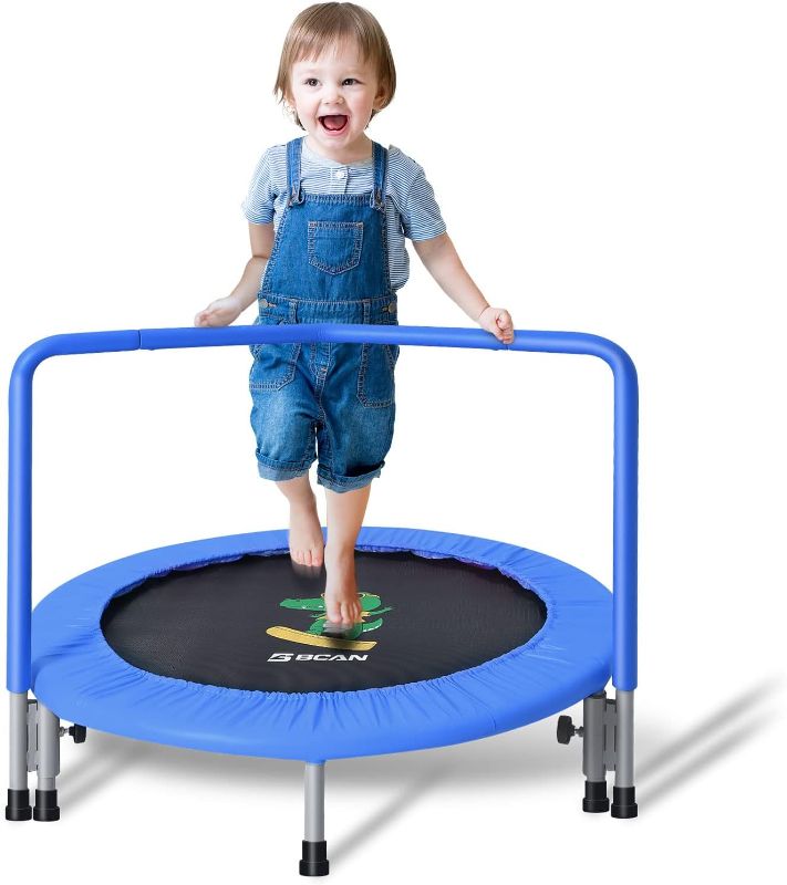Photo 1 of BCAN 36'' Mini Folding Ages 2 to 5 Toddler Trampoline with Handle for Kids, Two Ways to Assemble The Handle, Indoor/Garden Toddlers Trampoline with Super Safe Cover for Toddlers