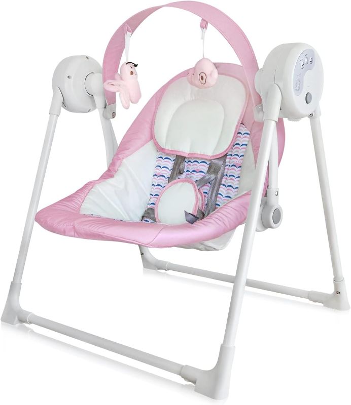 Photo 1 of Electric Portable Baby Swing, Swings for Infants to Toddler with Intelligent Music Vibration Box, Swing 6-25 lb, 0-12 Months, Folds Easy Travel, Pink