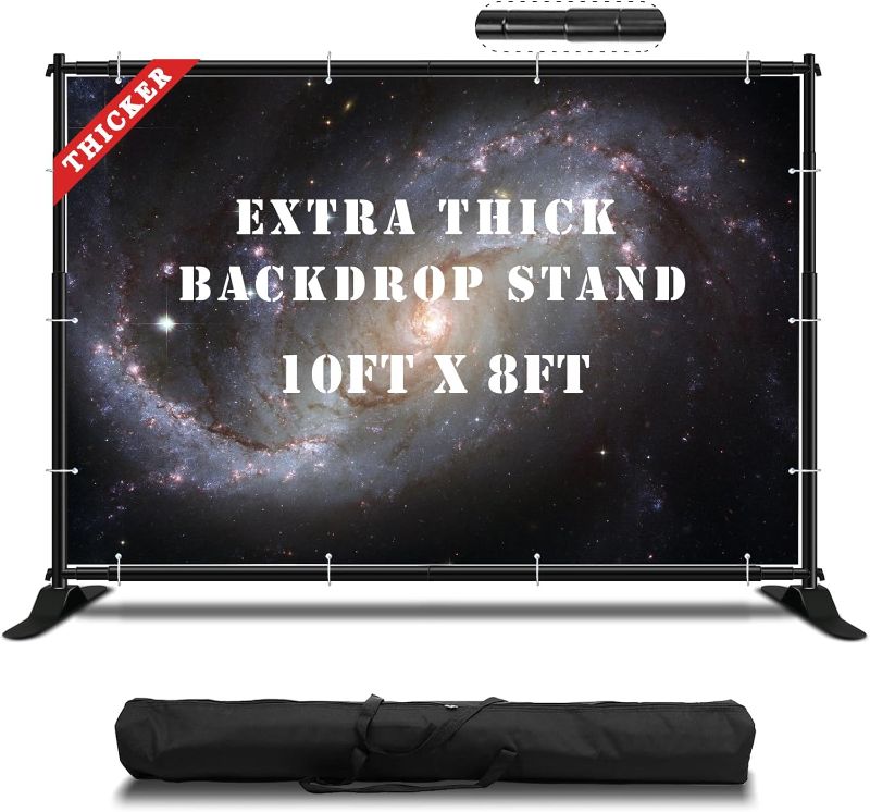 Photo 1 of Hooomyai Display Backdrop Banner Stand 10x8ft Heavy Duty Background Stand Adjustable Step and Repeat Display Stand Booth Banner Holder with Carrying Bag for Trade Show, Photo Booth, Wall Exhibitor Background