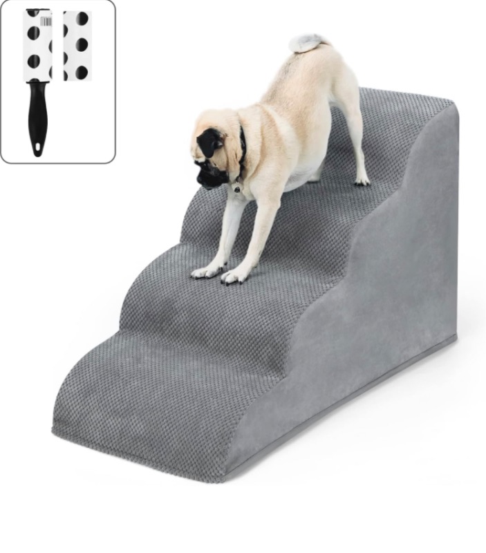 Photo 1 of 4 Steps Dog Ramp/Stairs for Beds and Couches,MOOACE Pet Stairs with High Density Expand Immediately Foam, Washable Cover and Pet Hair Remover Roller - Reduce Stress on Pet Joints/Easy to Walk