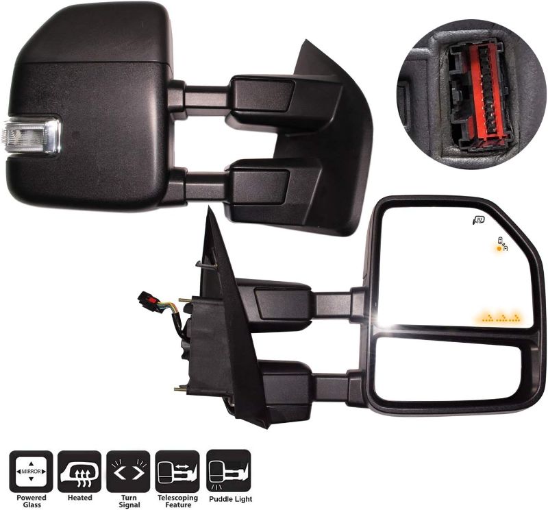 Photo 1 of  AERDM New towing mirror Black Housing with Temperature sensor fit Ford Super Duty F-250 F-350 F-450 F-550 2017 2018 2019 w/Blind Spot with arrow Lamp,Turn Signal, Puddle, Clearance and Auxiliary Lamp                                  