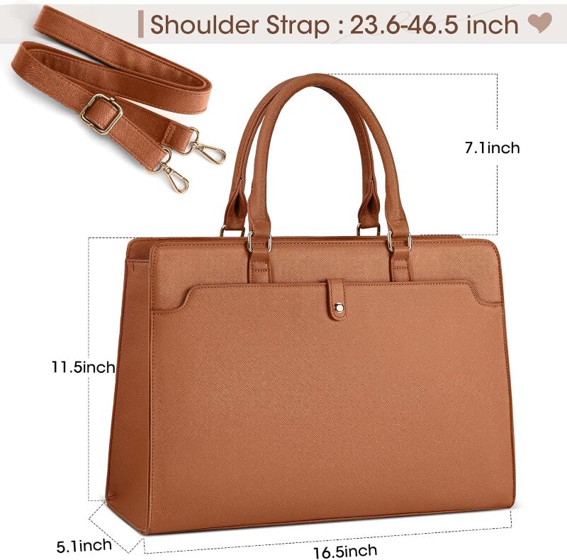 Photo 1 of Laptop Bag for Women 15.6 Inch Laptop Tote Bag Leather Work Bag Waterproof Womens Briefcase Business Office Computer Tote Bag Large Capacity Handbag Shoulder Bag Brown(No strap)