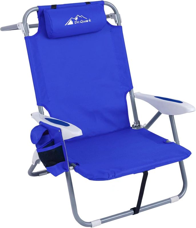 Photo 1 of  Dr.Quark Beach Chair with Backpack Straps 4-Position Classic Lay Flat Folding Backpack Heavy Duty Beach Chair for Adult with Large Cooler Pouch Towel Bar, Cup Phone Holder Support up to 350LBS
