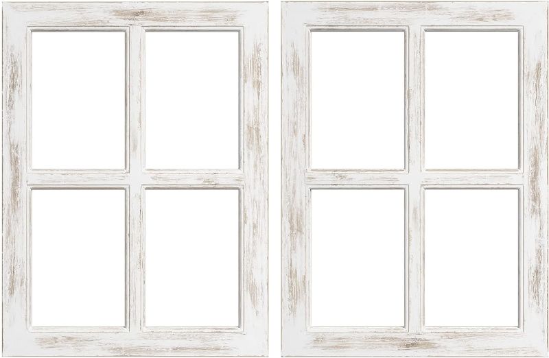 Photo 1 of Barnyard Designs 18x24 Rustic Window Frame Wall Decor, Farmhouse Window Wall Decor, Vintage Country Wall Hanging Decor, Farmhouse Bedroom Decor, Window Decor, Vintage Wall Decor, White, Set of 2 Whitewash Set of 2