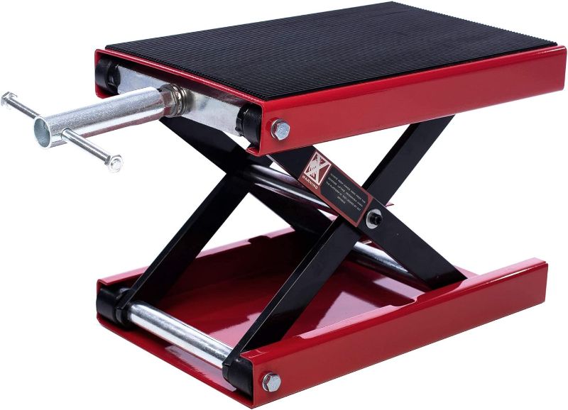 Photo 1 of Apextreme 1100 LB Motorcycle Lift Scissor Jack Wide Deck Hoist Stand Maintenance Bikes ATVs Garage Repair Stands Lift Jack red