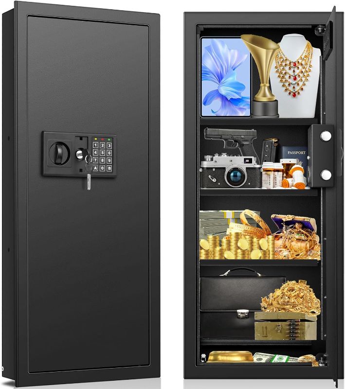 Photo 1 of 33.46" Tall Fireproof Wall Safes Between the Studs 16" Centers, Electronic Hidden Safe with Removable Shelf, Home Safe for Firearms, Money, Jewelry, Passport 