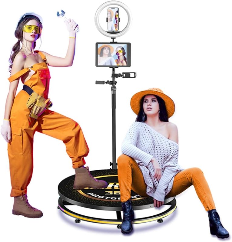Photo 1 of 360 Photo Booth Machine for Parties,360 Degree Auto Rotating Camera Booth Machine with Flight case,1-3 People Stand on Photo Booth with Logo Customization(31.5"+Flight Case)
