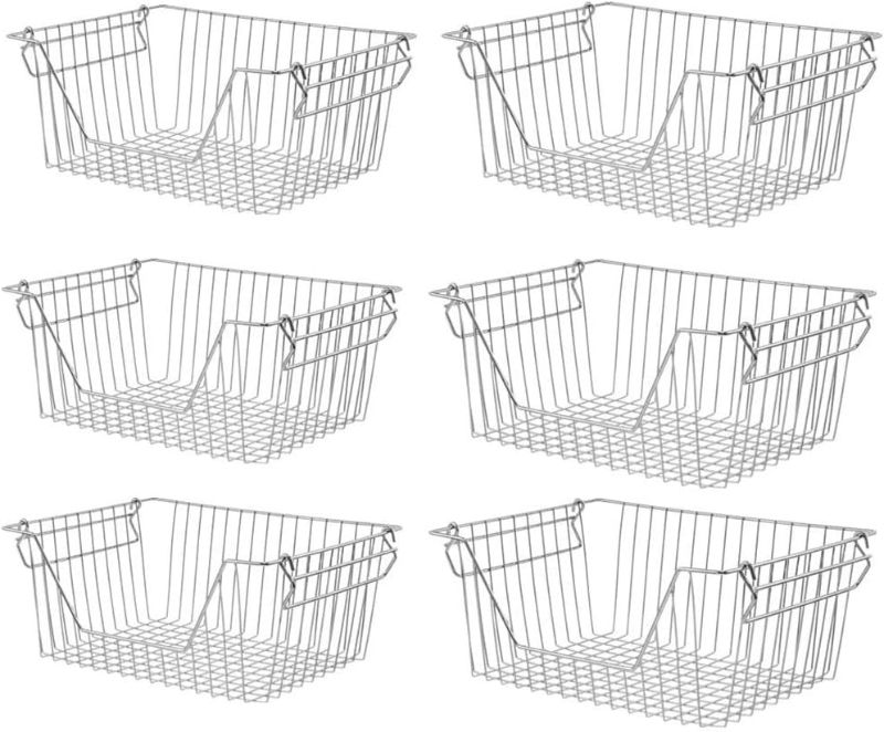 Photo 1 of blitzlabs Stackable Baskets Wire Metal Storage Bins Fruit Vegetable Organization Pantry Cabinet Metal Bin for Counter Bathroom Shelves Storage for Kitchen,Pantry,Freezer,Cabinet,Set of 6