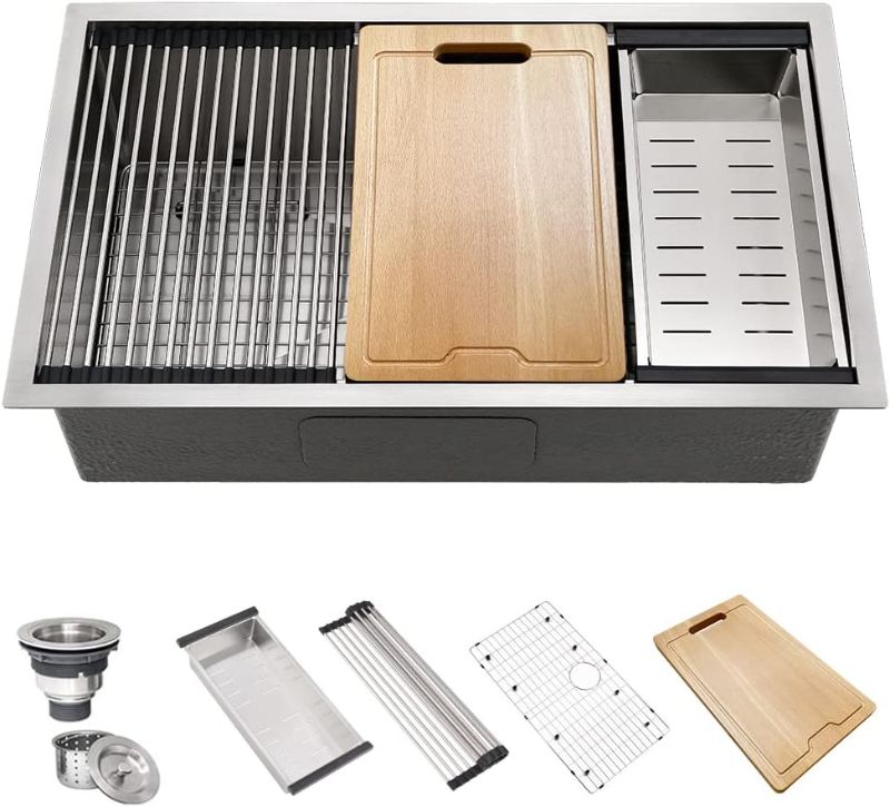 Photo 1 of 25 Undermount Workstation Kitchen Sink- Hovheir 25x19 Inch 16 Gauge Stainless Steel Kitchen Sinks Undermount Sink Workstation Ledge R10 Tight Radius Deep Single Bowl Basin 25"x19"x10" Stainless Steel