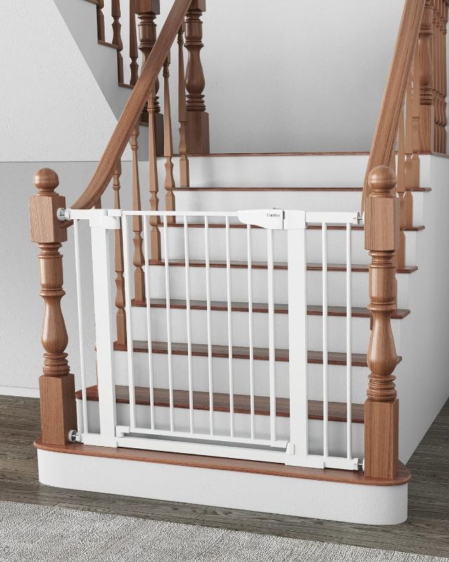 Photo 1 of Mom's Choice Awards Winner-Cumbor 29.7"-40.6" Baby Gate for Stairs, Dog Gate for Doorways, Pressure Mounted Self Closing Pet Gates for Dogs Indoor, Durable Safety Child Gate with Easy Walk Thru Door