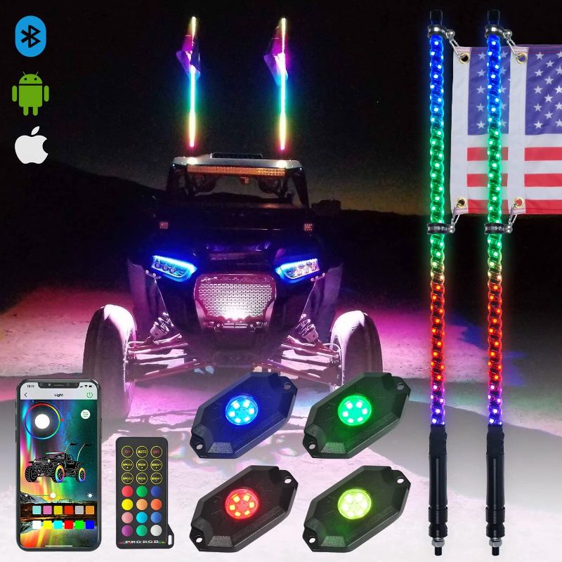 Photo 1 of OHMU 2Pcs 3FT Led Whips and 3rd-Gen Rocks Lights Combo Bluetooth and Remote Control,Upgraded Higher Brightness 360° Spiral RGB Chasing Lighted Antenna Whips and Neon Pods