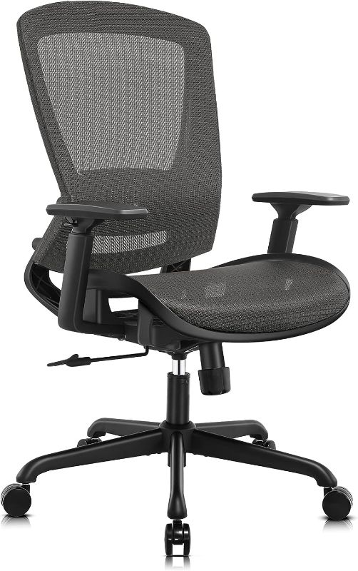 Photo 1 of ELABEST Mesh Office Chair,Ergonomic Computer Desk Chair,Sturdy Task Chair- Adjustable Lumbar Support & Armrests,Tilt Function,Comfort Wide Seat,Swivel Home Office Chair (ELATASK, Grey)