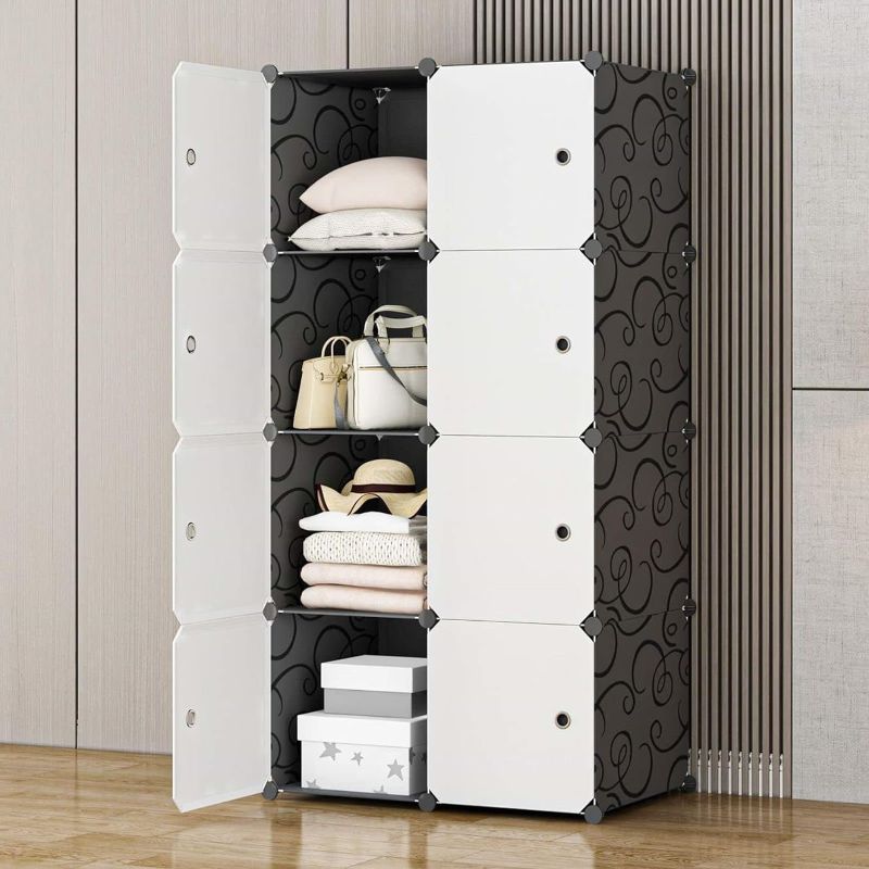 Photo 1 of MAGINELS Large Cube Storage Organizer with Doors -14"x18" Depth 8 Cube Organizer Shelves Clothes Dresser Closet Organizer Storage Cabinet Shelving Bookshelf, Black