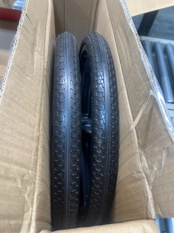 Photo 3 of BAIVE BW 2 Pcs 20" Flat Free Tires Polyurethane Non-inflated Tires Wheels, 20x2 Inch Tire with 3/4 Ball Bearings, 2.44" Centered Hub for Wheelbarrow, Garden Carts, Garden Trailers, Roofing Equipment 20x2/2PACK