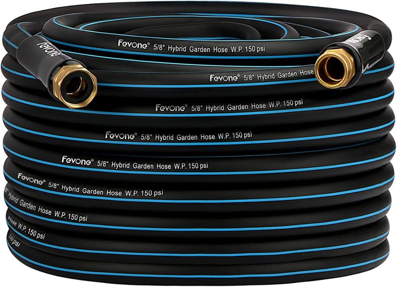 Photo 1 of  Fevone Garden Hose 100 ft, Flexible and Lightweight - Kink Free, Easy to Coil, 3/4" Solid Brass Fittings - No Leak, 5/8" ID, Heavy Duty Water Hose, Hybrid Polymer Garden Hose