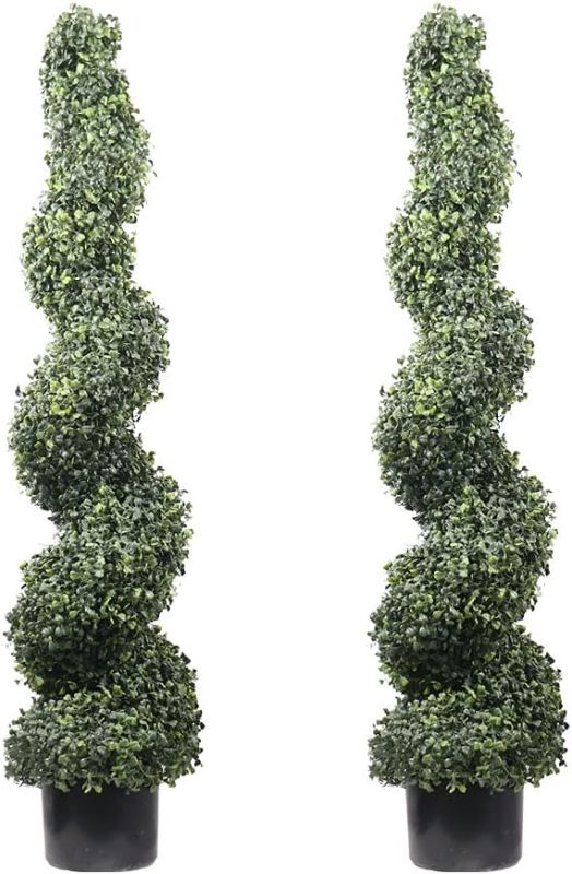 Photo 1 of 4' Spiral Boxwood Artificial Topiary Trees Indoor or Outdoor in Plastic Pot Front Porch Decor 