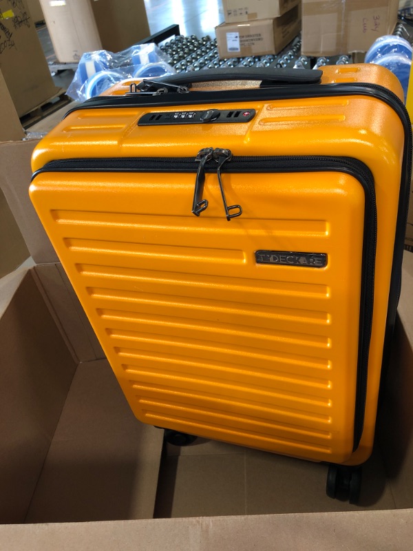 Photo 3 of 20 Inch Carry On with Front Pocket, 22x14.6x10in, 45L, Lightweight ABS+PC Hardshell Suitcase with TSA Lock, YKK Zipper & 4 Spinner Silent Wheels, Orange