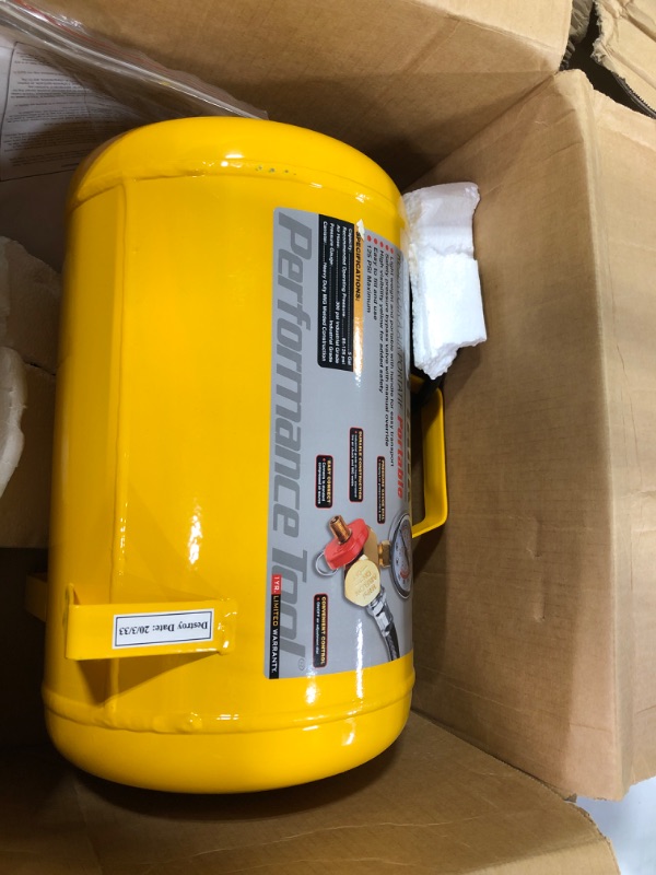 Photo 3 of Performance Tool W10005 Hi-viz 5-Gallon Horizontal Portable Air Tank With Tire Air Chuck , Yellow 5-Gallon Tank