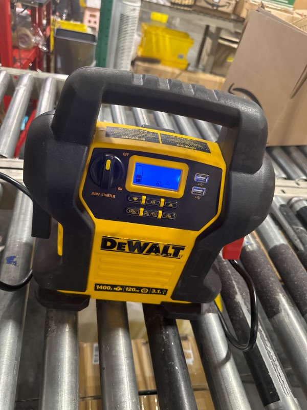 Photo 3 of DEWALT DXAEJ14 Digital Portable Power Station Jump Starter: 1400 Peak/700 Instant Amps, 120 PSI Digital Air Compressor, 3.1A USB Ports, Battery Clamps , Yellow